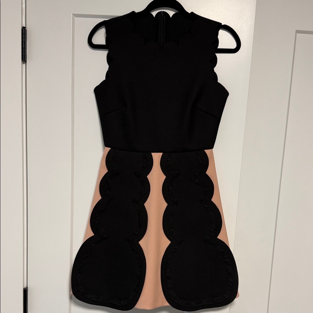 Red Valentino Black and Pink Scalloped Mini Dress